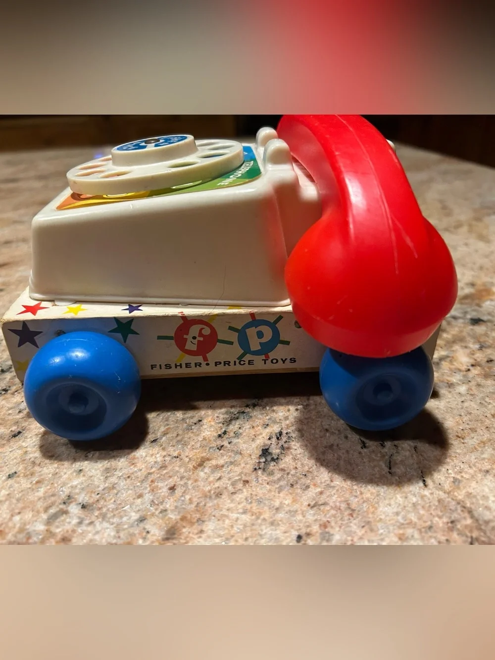 Fisher-Price #747 Wooden Rotary Chatter Pull-Along Phone Toy Vintage Eyes Move!